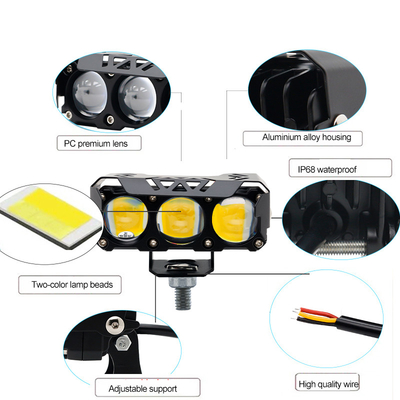 Trzy okulary Motocyklowe reflektory LED Światło główne Bliskie żółte Białko pomocnicze