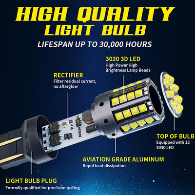 Białego stopnia aluminium LED sygnały skrętu 1156 1157 T20 3030 44SMD światło odwrotne 12V 24V
