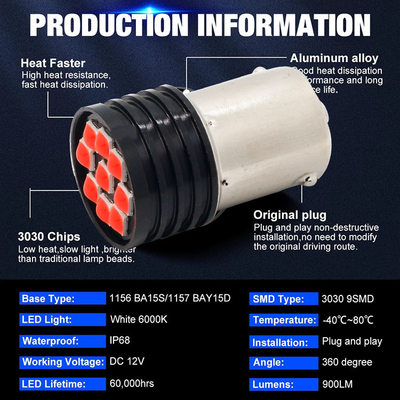 1157 BAY15D LED P21/5W 1156 BA15S P21W żarówki LED 9 SMD 3030 R5W R10W Samochodowa lampy tylne