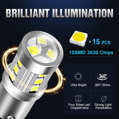 Uniwersalne białe światła świetlne LED dla samochodów1156 1157 3030 15SMD LED żarówka biała żółta tablica rejestracyjna Canbus wnętrze LED