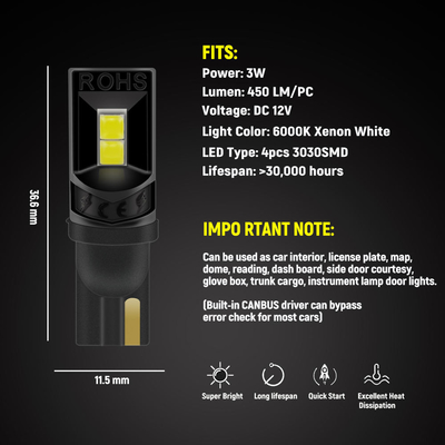 360 stopni LED żarówki T10 194 168 147 W5W 3030 Samochód LED żarówki wnętrza błędu wolne Licencja tablica światło