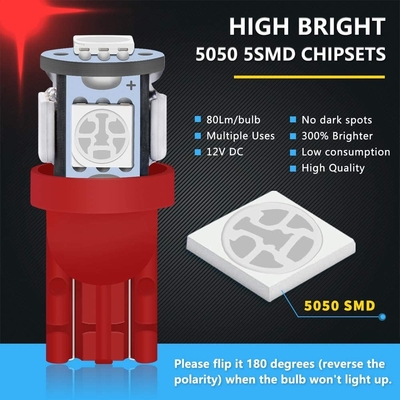 194 Samochodowe żarówki LED 6500K Wedge T10 SMD 5050 Chips