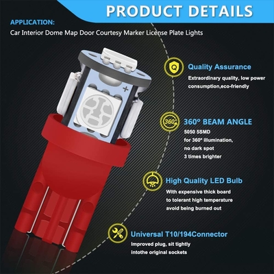 194 Samochodowe żarówki LED 6500K Wedge T10 SMD 5050 Chips