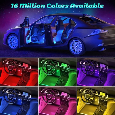 4 szt. 48 Led Strip Car Interior Atmosphere Lights IP65 z portem USB APP Control