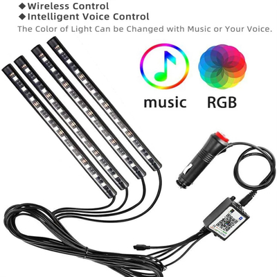 4 szt. 48 Led Strip Car Interior Atmosphere Lights IP65 z portem USB APP Control
